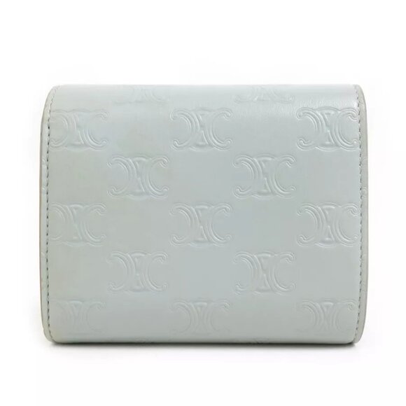 Auth CELINE Trifold Wallet Light Gray Leather - - Picture 2 of 8